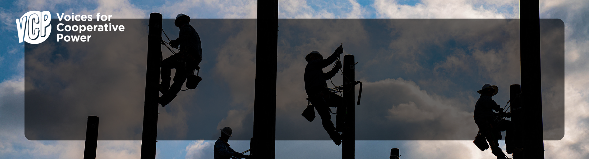 photo of linemen on power poles with VCP logo